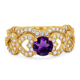 Two Piece Round Natural Stone Art Deco Ring
