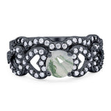 Two Piece Round Natural Stone Art Deco Ring