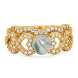 Two Piece Round Natural Stone Art Deco Ring