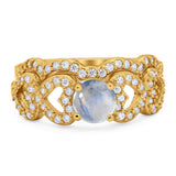 Two Piece Round Natural Stone Art Deco Ring