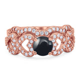 Two Piece Round Natural Stone Art Deco Ring