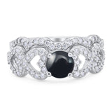 Two Piece Round Natural Stone Art Deco Ring