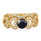 Two Piece Round Natural Stone Art Deco Ring