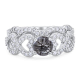 Two Piece Round Natural Stone Art Deco Ring