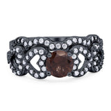 Two Piece Round Natural Stone Art Deco Ring