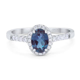 Oval Lab Alexandrite Art Deco Ring 925 Sterling Silver