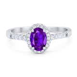 Oval Natural Amethyst Art Deco Ring 925 Sterling Silver