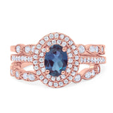 Three Piece Oval Natural Stone Bridal Ring