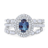 Three Piece Oval Natural Stone Bridal Ring