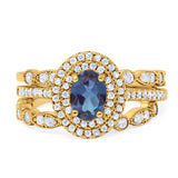 Three Piece Oval Natural Stone Bridal Ring
