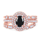 Three Piece Oval Natural Stone Bridal Ring