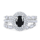Three Piece Oval Natural Stone Bridal Ring