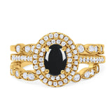 Three Piece Oval Natural Stone Bridal Ring
