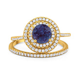 Two Piece Round Natural Stone Bridal Ring