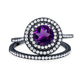 Two Piece Round Natural Stone Bridal Ring