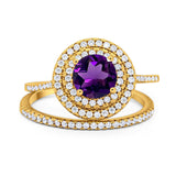 Two Piece Round Natural Stone Bridal Ring