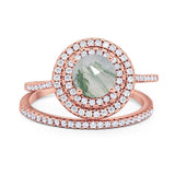 Two Piece Round Natural Stone Bridal Ring