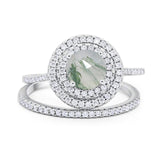 Two Piece Round Natural Stone Bridal Ring