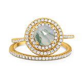 Two Piece Round Natural Stone Bridal Ring