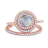 Two Piece Round Natural Stone Bridal Ring