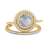 Two Piece Round Natural Stone Bridal Ring