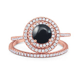 Two Piece Round Natural Stone Bridal Ring