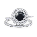 Two Piece Round Natural Stone Bridal Ring