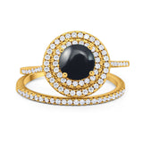 Two Piece Round Natural Stone Bridal Ring