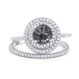 Two Piece Round Natural Stone Bridal Ring