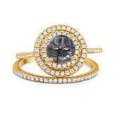 Two Piece Round Natural Stone Bridal Ring