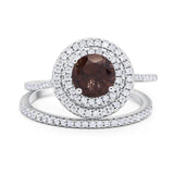 Two Piece Round Natural Stone Bridal Ring