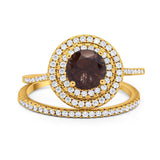 Two Piece Round Natural Stone Bridal Ring