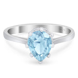 Art Deco Pear Teardrop Natural Aquamarine Wedding Ring 925 Sterling Silver