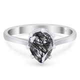 Art Deco Pear Teardrop Natural Rutilated Quartz Wedding Ring 925 Sterling Silver