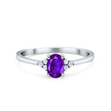 Vintage Style Oval Natural Amethyst Trillium Ring 925 Sterling Silver