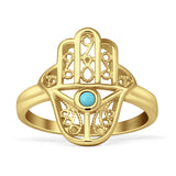 Art Deco 18mm Evil Eye  Round Turquoise Hamsa Ring 925 Sterling Silver