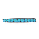 Half Eternity 2mm Lab Created Blue Opal Stackable Wedding Band 925 Sterling Silver