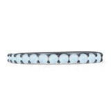 Half Eternity 2mm Lab Created White Opal Stackable Wedding Band 925 Sterling Silver