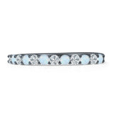 Half Eternity 2mm Lab Created White Opal & CZ Stackable Wedding Band 925 Sterling Silver