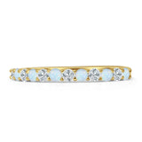 Half Eternity 2mm Lab Created White Opal & CZ Stackable Wedding Band 925 Sterling Silver