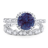 Two Piece Round Lab Alexandrite Wedding Set Ring 925 Sterling Silver