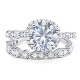 Two Piece Round Natural Stone Bridal Ring