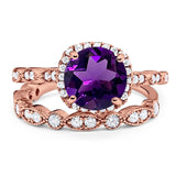 Two Piece Round Natural Stone Bridal Ring