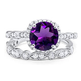 Two Piece Round Natural Stone Bridal Ring