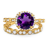 Two Piece Round Natural Stone Bridal Ring