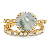 Two Piece Round Natural Stone Bridal Ring