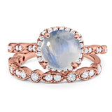 Two Piece Round Natural Stone Bridal Ring