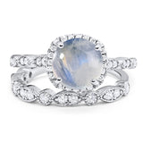 Two Piece Round Natural Stone Bridal Ring