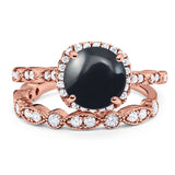 Two Piece Round Natural Stone Bridal Ring