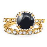 Two Piece Round Natural Stone Bridal Ring